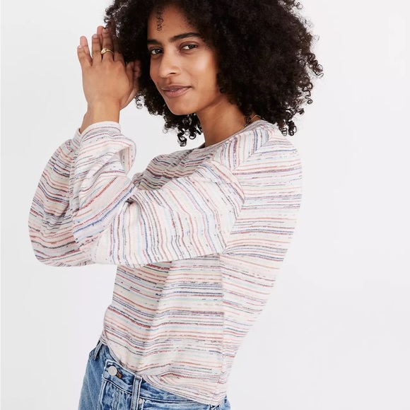 EUC Madewell Bubble-Sleeve Crop Top in Rainbow Stripe, Size Small - Picture 3 of 12